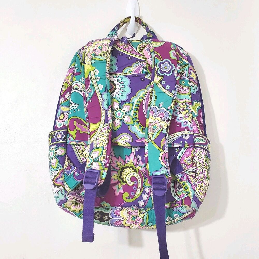 Vera Bradley Campus Backpack Quilted Bookbag Purple Heather Paisley - Picture 2 of 6